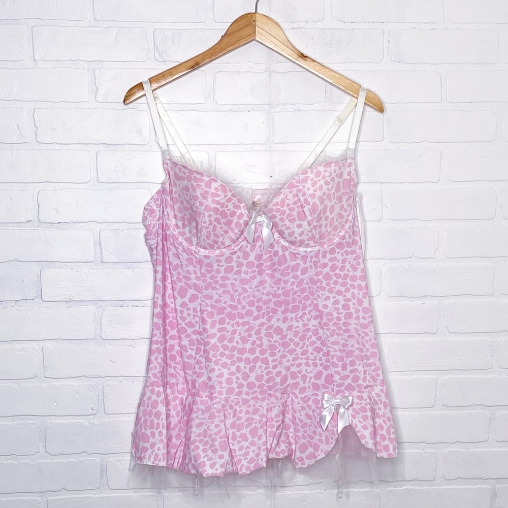 Intimate Attitudes Torrid Teddy Slip Lingerie Pink White Ruffle Cheetah NWOT 2X